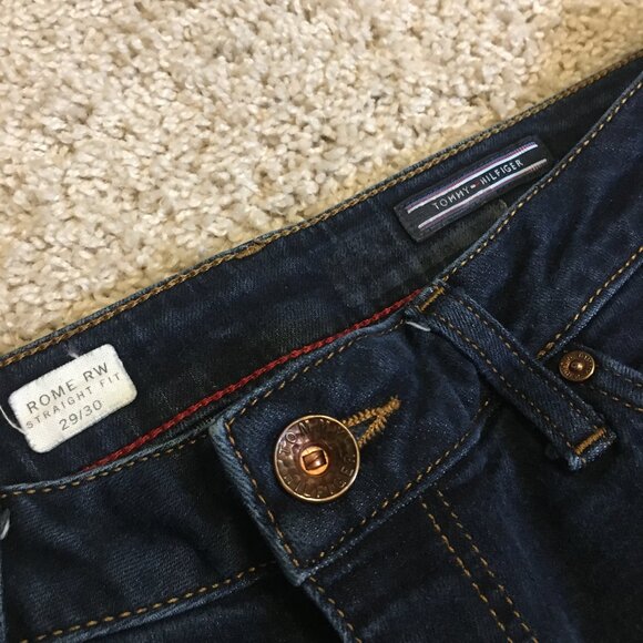 Tommy Hilfiger Organic Cotton Dark Navy Blue Denim Rome Straight Fit Jeans - Picture 9 of 16